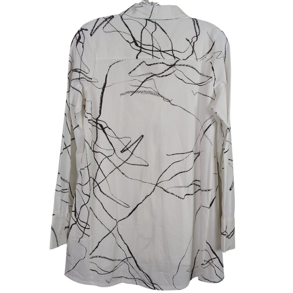 Wynne Layers long sleeve black white geometric high low Tunic button front sz XS - Picture 2 of 13